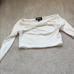SER.O.YA Ivory Off-Shoulder Long Sleeve Crop Top